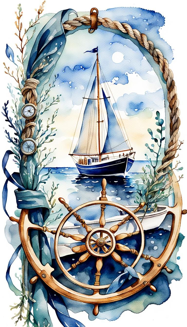 Watercolor Bookmark with Nautical Elements