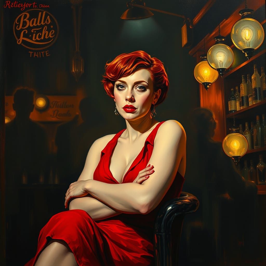 Redhead in Smoky Bar: Neo-Impressionist Impasto Painting