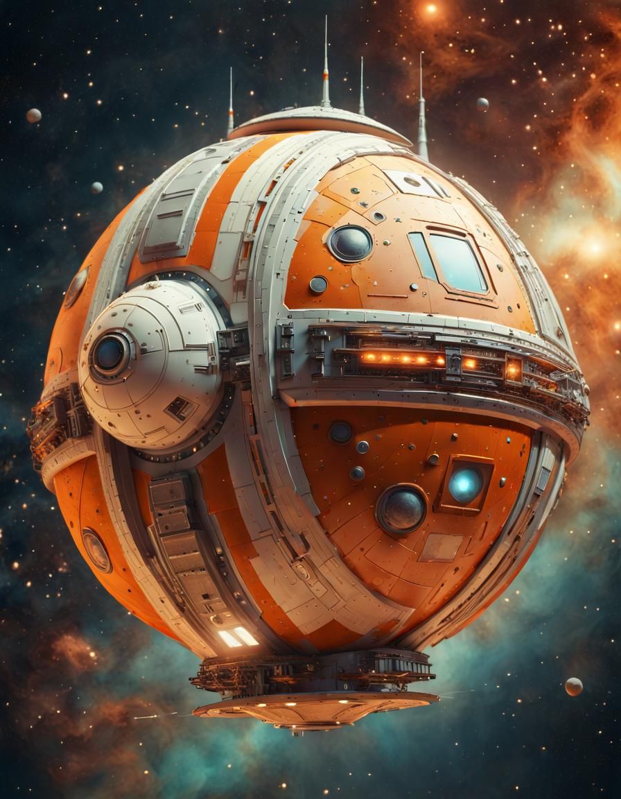 Elegant Spherical Starship in Retro Sci-Fi Style