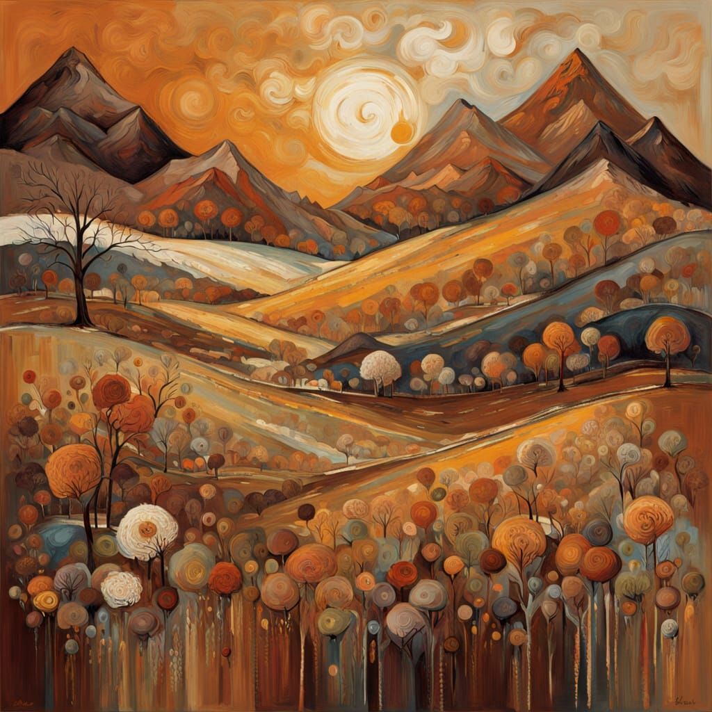 Vibrant Autumn Landscape in Abstract Expressionist Style