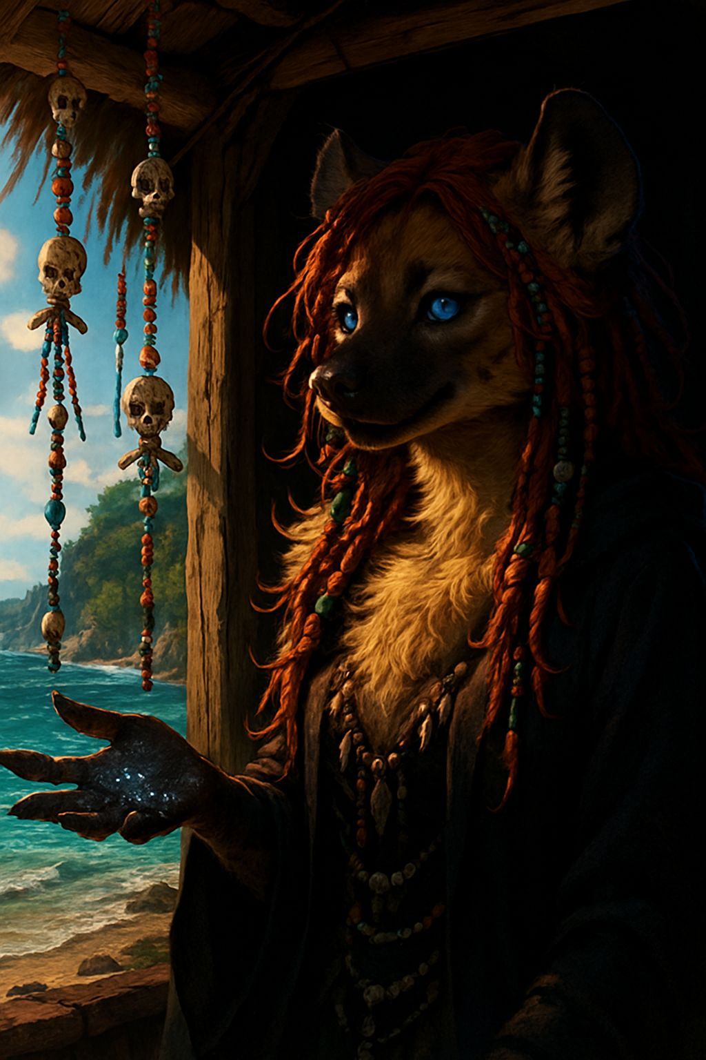 Anime-Realism Hyena Witch in Seaside Hut
