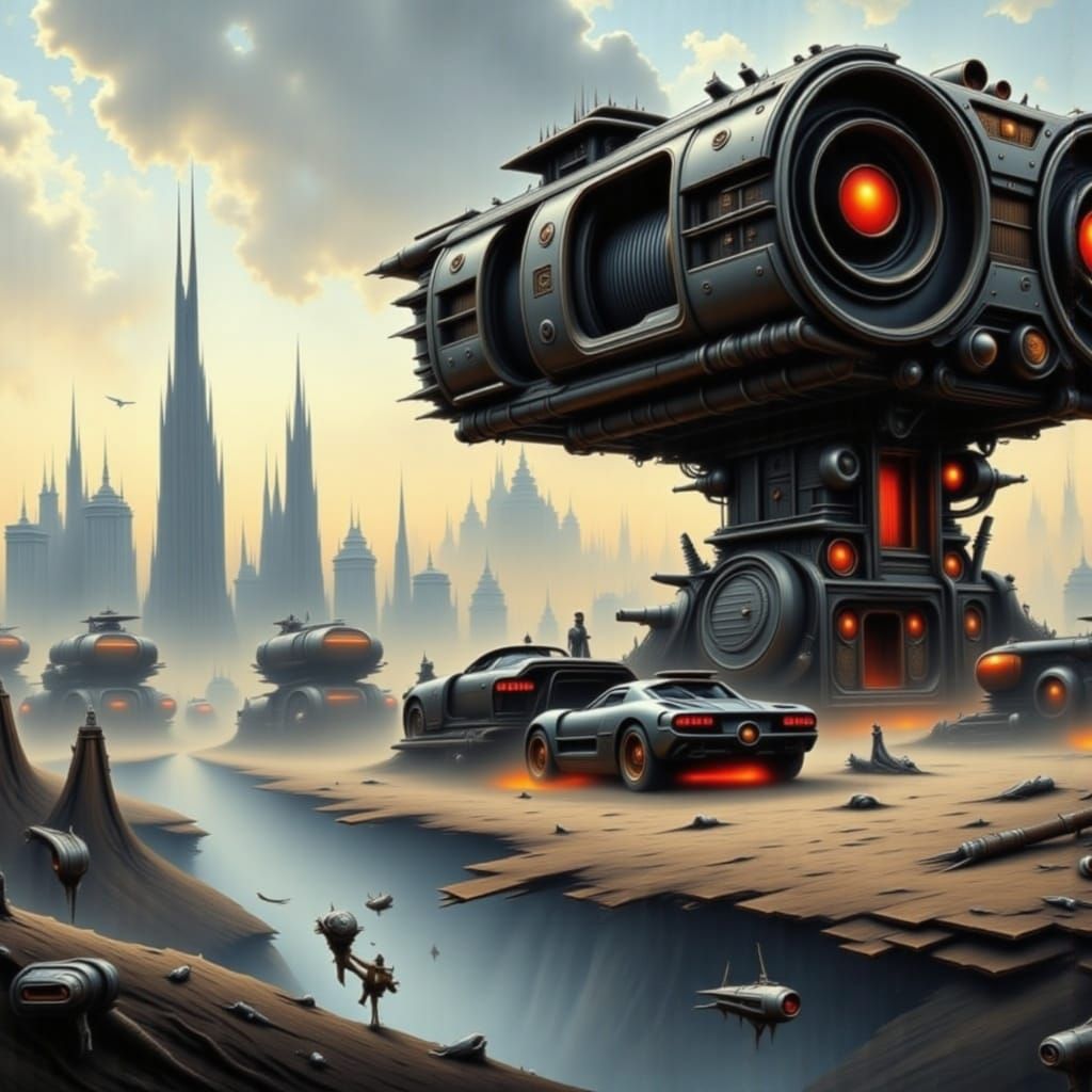 Sleek Car of the Future in Cityscape