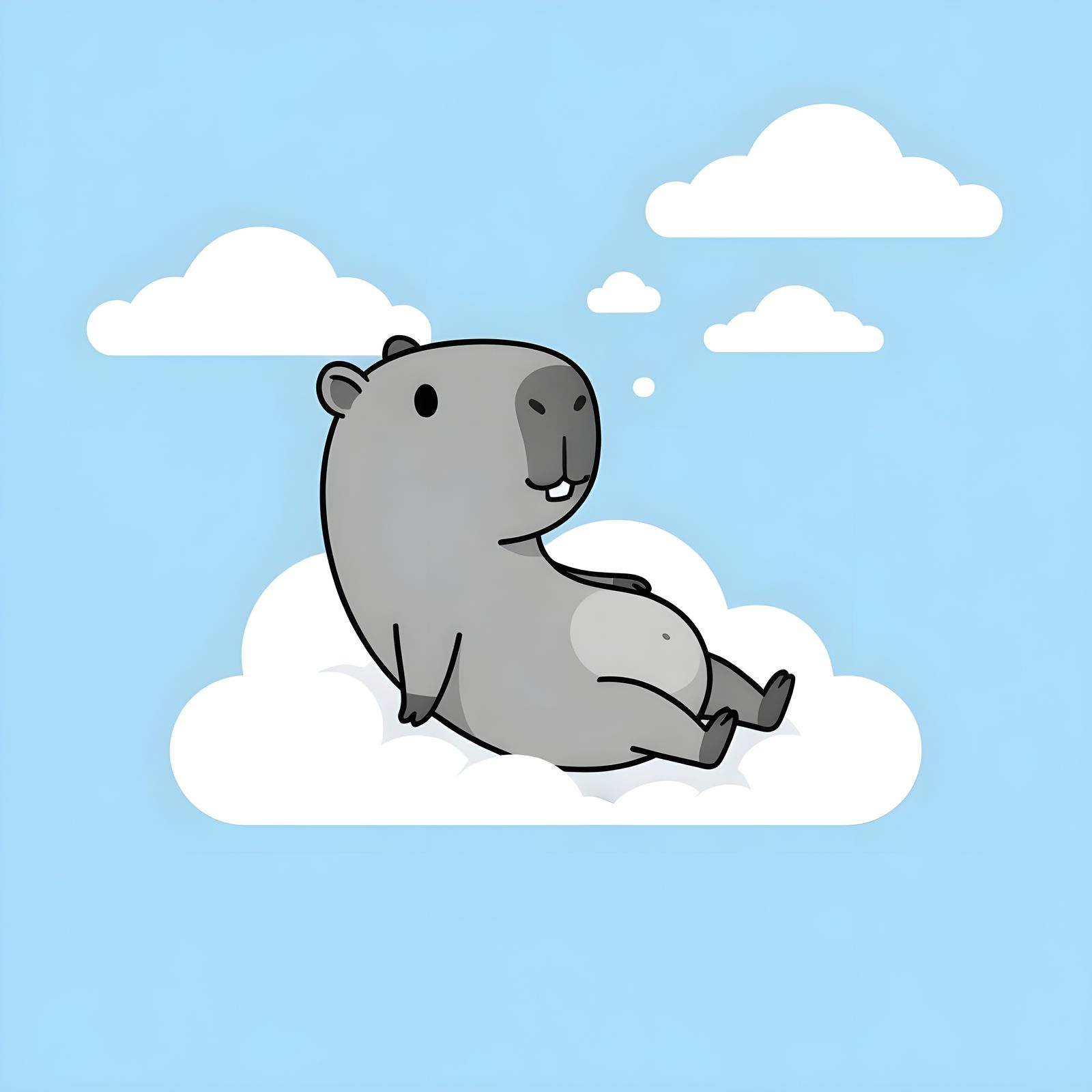 Capybara Daydreaming on a Cloud: Minimalist Cartoon