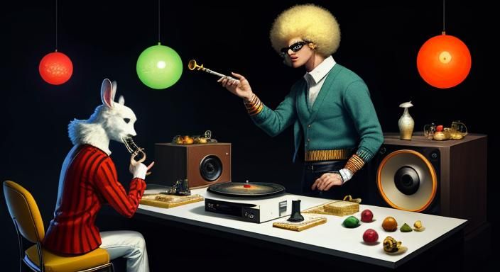 Disco Girl Dancing with Vintage Audio Equipment