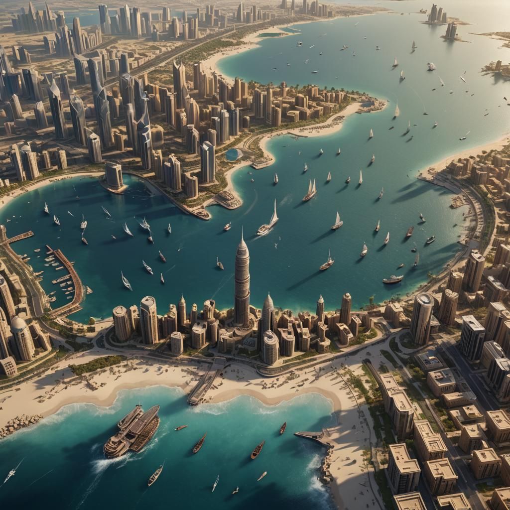 Doha Corniche Sea Bay: Detailed Fantasy Art