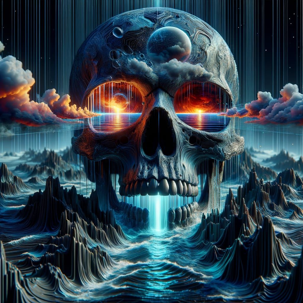 Skull River Flowing Eyes Digital Matte Painting