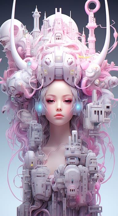 Kawaii Fusion of Human Beauty and Galactic Wildlife