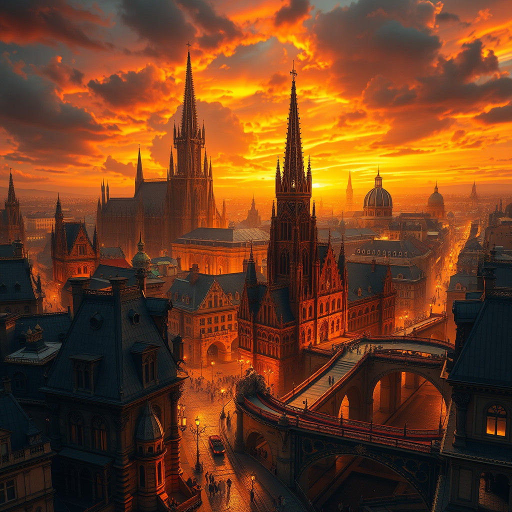 Majestic Gross Stadt in Fiery Twilight