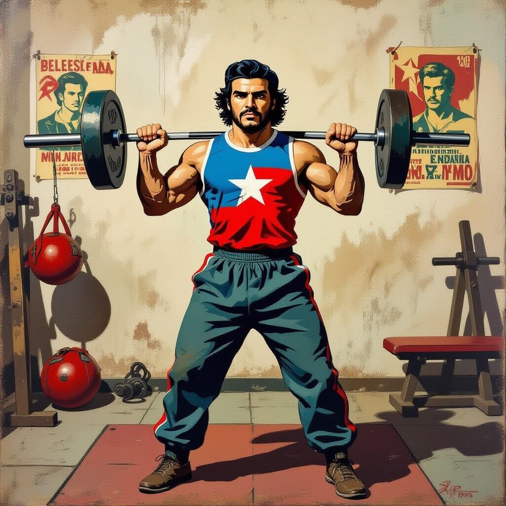 Che Guevara Gym Illustration Inspired by Socialist Realism