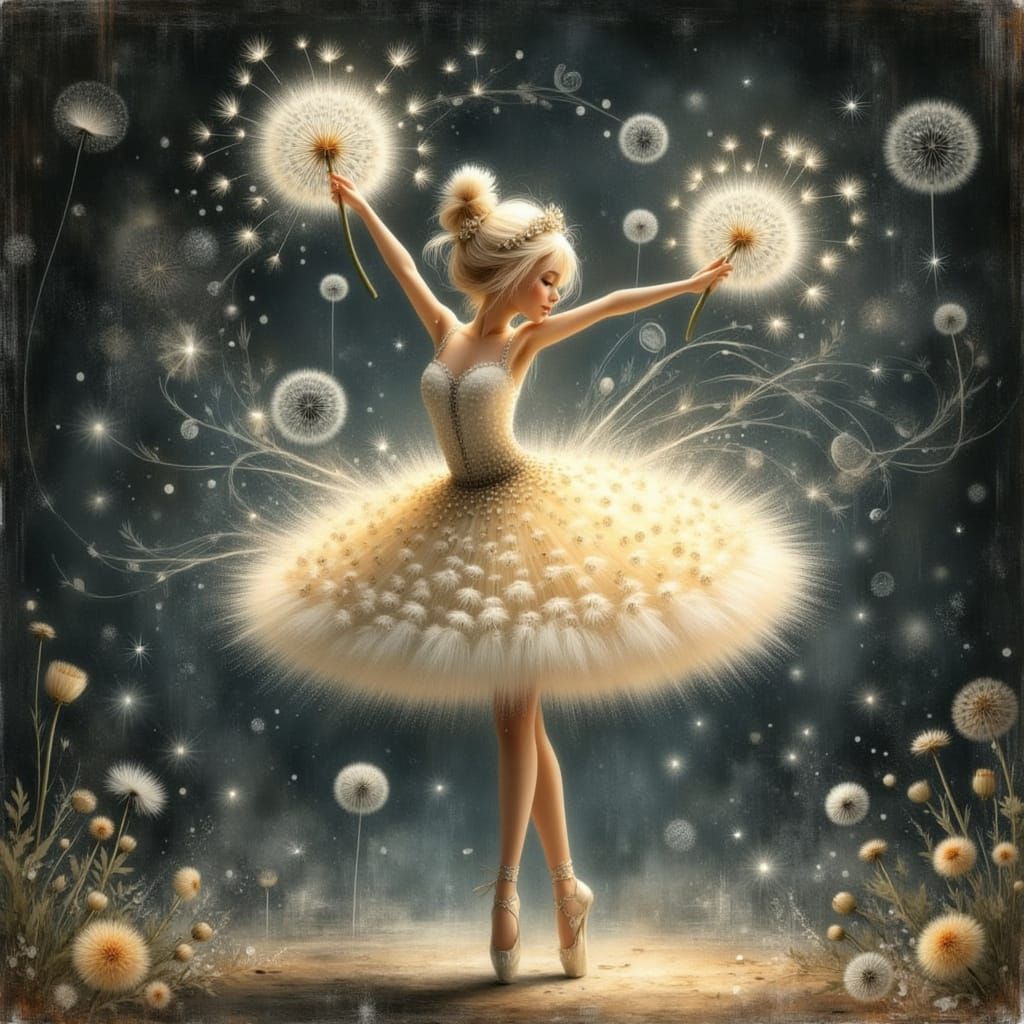 Dandelion Ballerina in Ethereal, Dreamy Style