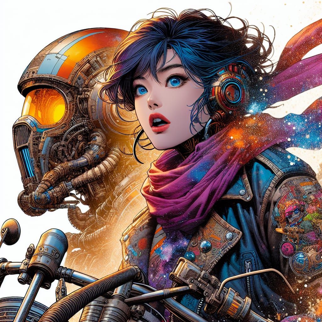 Superhero Biker Girl in Detailed Matte Painting Style