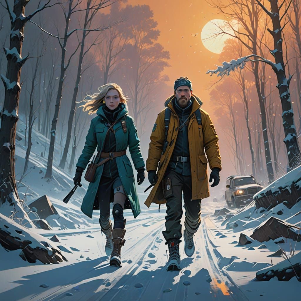 Ethereal Winter Runners in the Foothills of a Foggy Mountain...