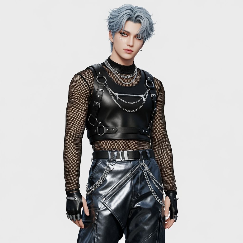 K-Pop Idol in Futuristic Techwear: 3D Anime Style