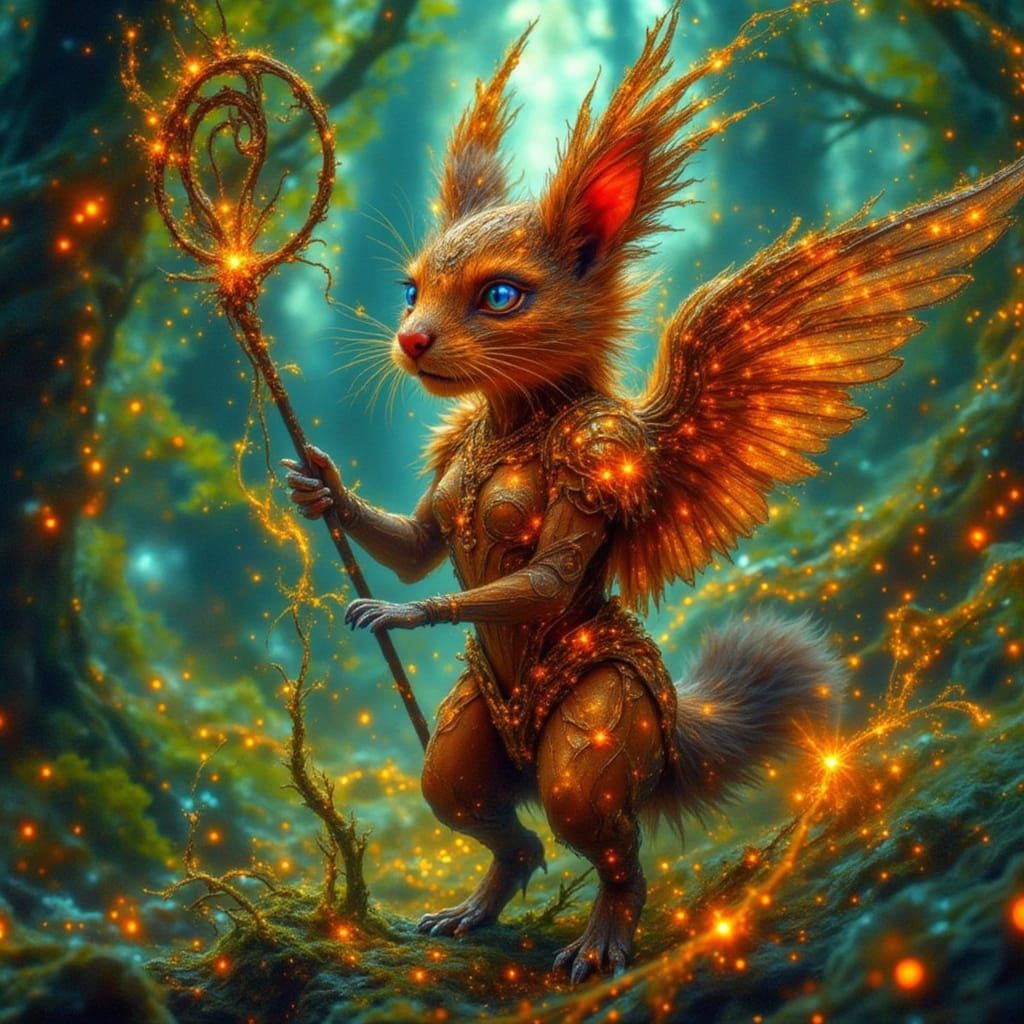 Mischievous Lucifer Squirrel in Mystical Forest