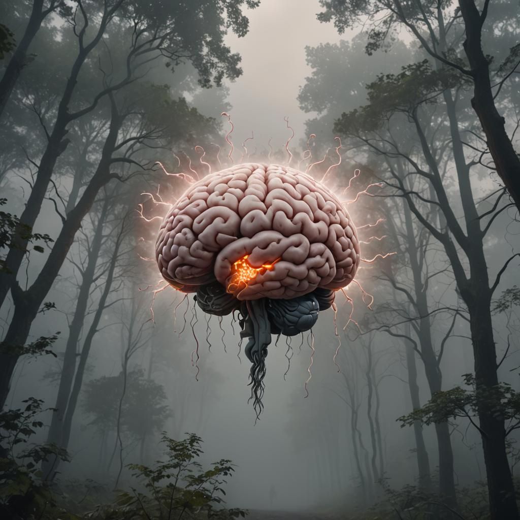 Flying Human Brain in Dark Forest: Pixar Style