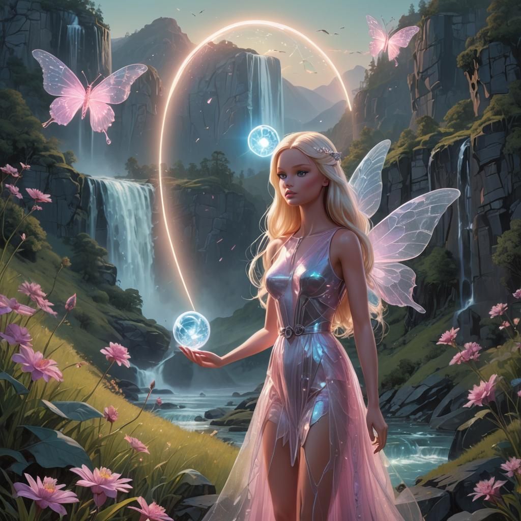 Ethereal Barbie as a Fairy in Dream Landscape