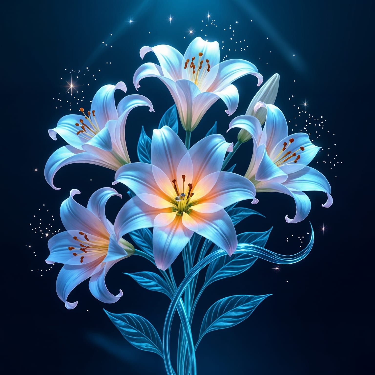 Transparent Magical Flower Arrangement Glowing Brightly