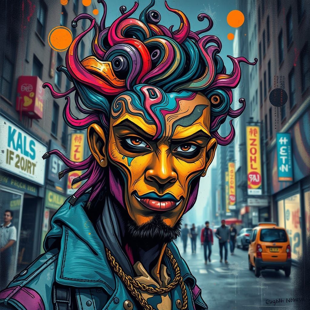 Vibrant Street Art Icon with Intricate Swirling Patterns