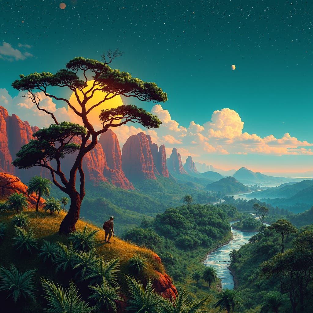 Vibrant African Futuristic Landscape in Pop Art Style