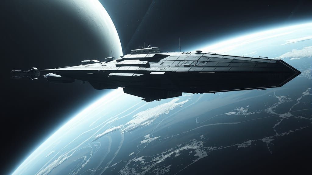 Colossal Spaceship Approaches Alien World