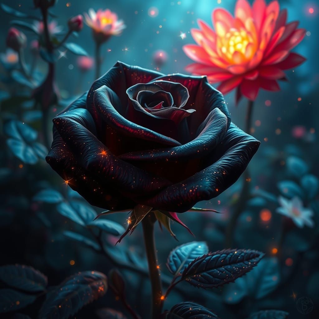 Starlight Rose in Alien Garden, Matte Painting Style