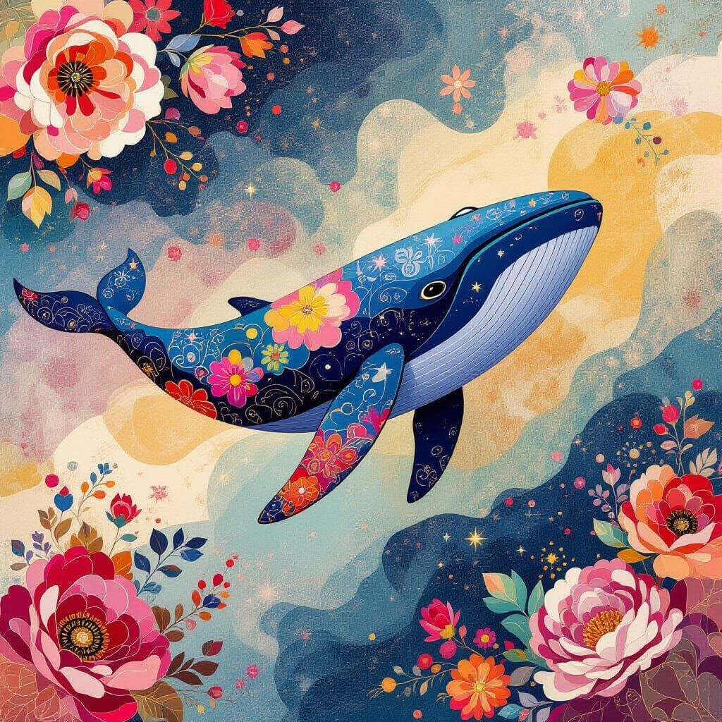 Cosmic Whale in Dreamscape of Galaxy Colors