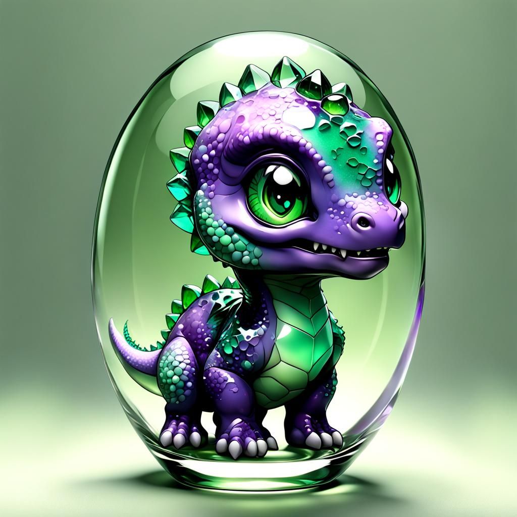 Chibi Dinosaur in Crystal Glass