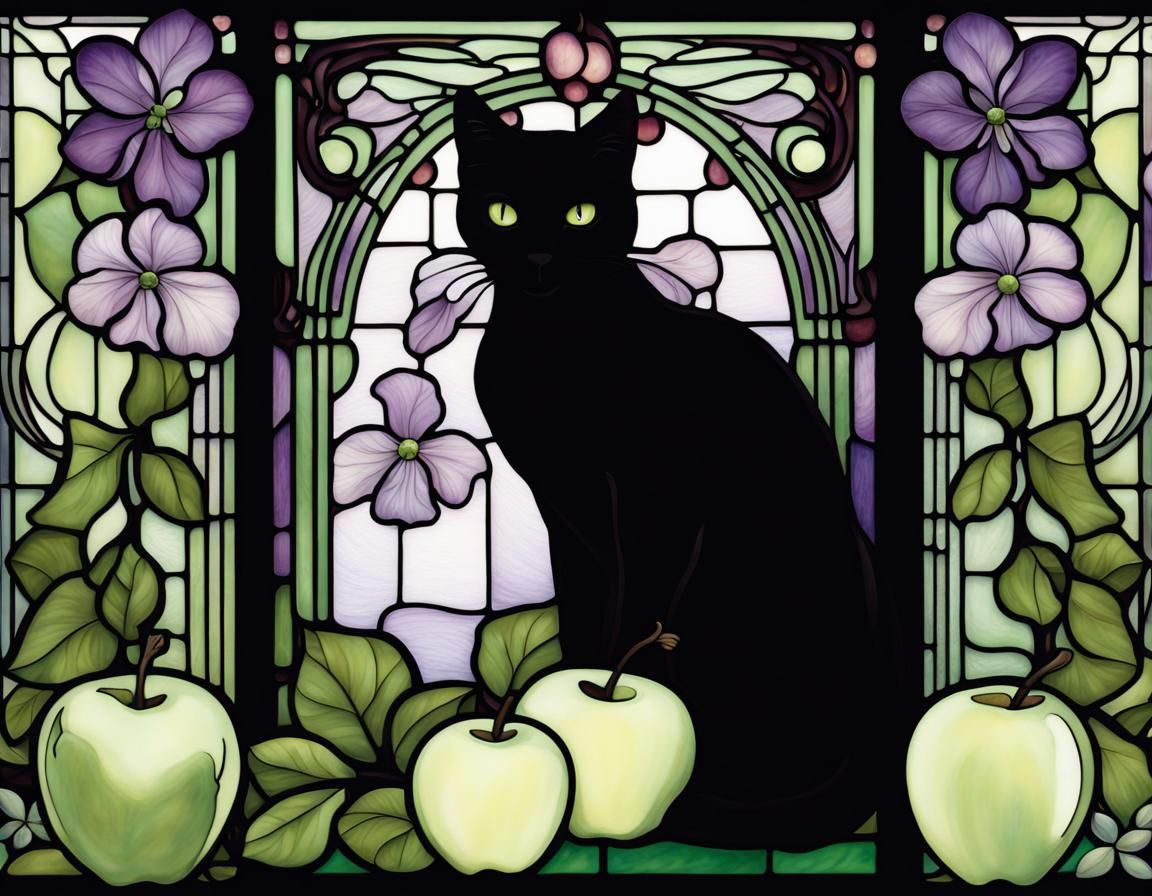 Art Nouveau Garden: Violets, Apples, and Moonlight