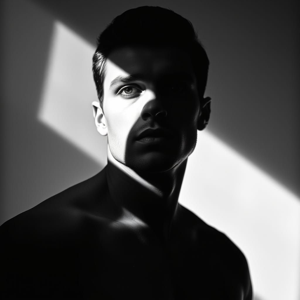 Dramatic Monochrome Portrait of a Man in Radiant Light