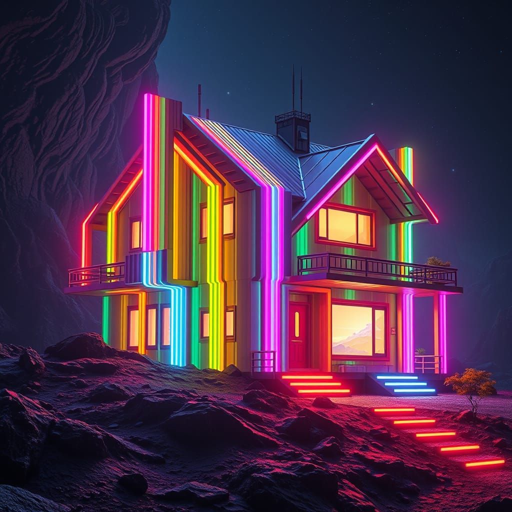 Futuristic House Radiates Otherworldly Energy in Neon Stripe...