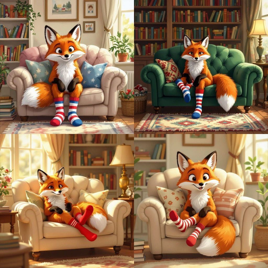 Fox in Socks Relaxing on a Couch