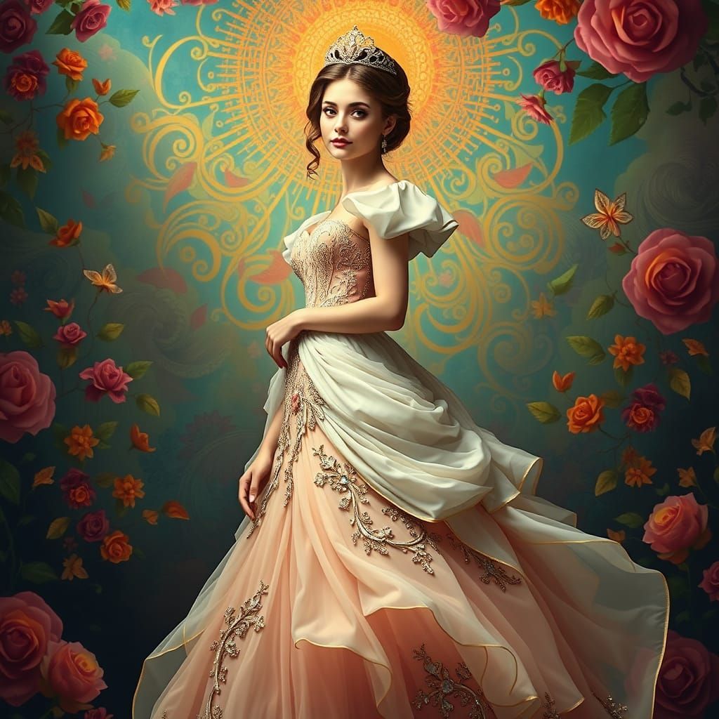 Elegant Princess in Whimsical Fantasy Landscape