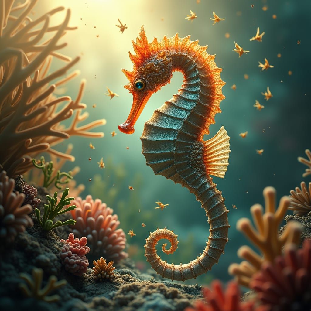 Seahorse Giving Birth in Sci-Fi Style