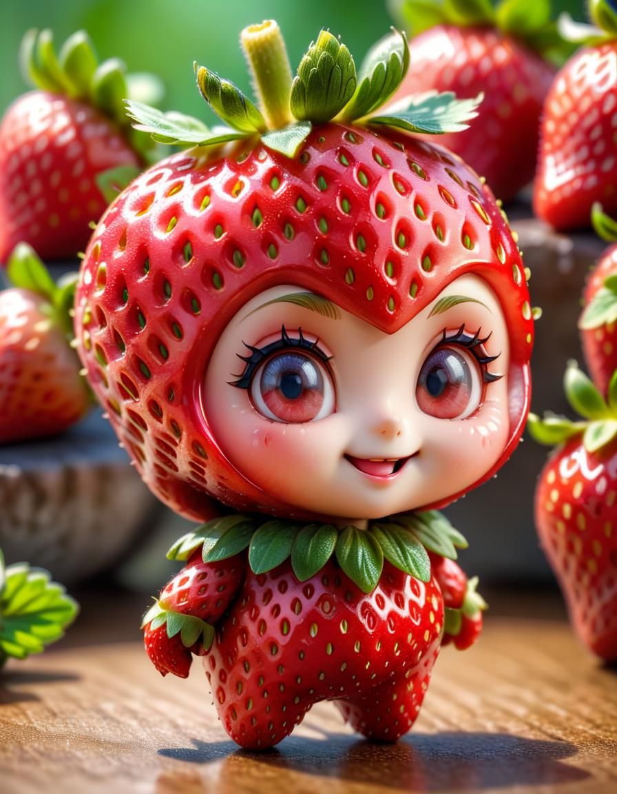 Anthropomorphic Strawberry Character in Chibi Style