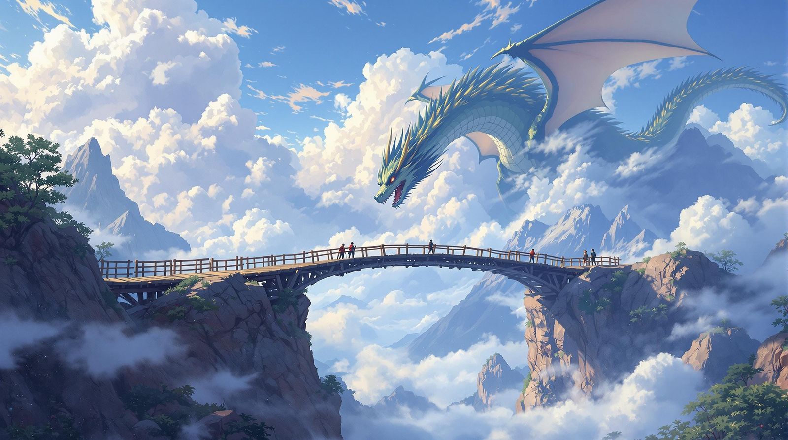 Fantasy Bridge with Dragon in Studio Ghibli Style