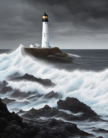 Lighthouse on Stormy Coast in Charcoal Style