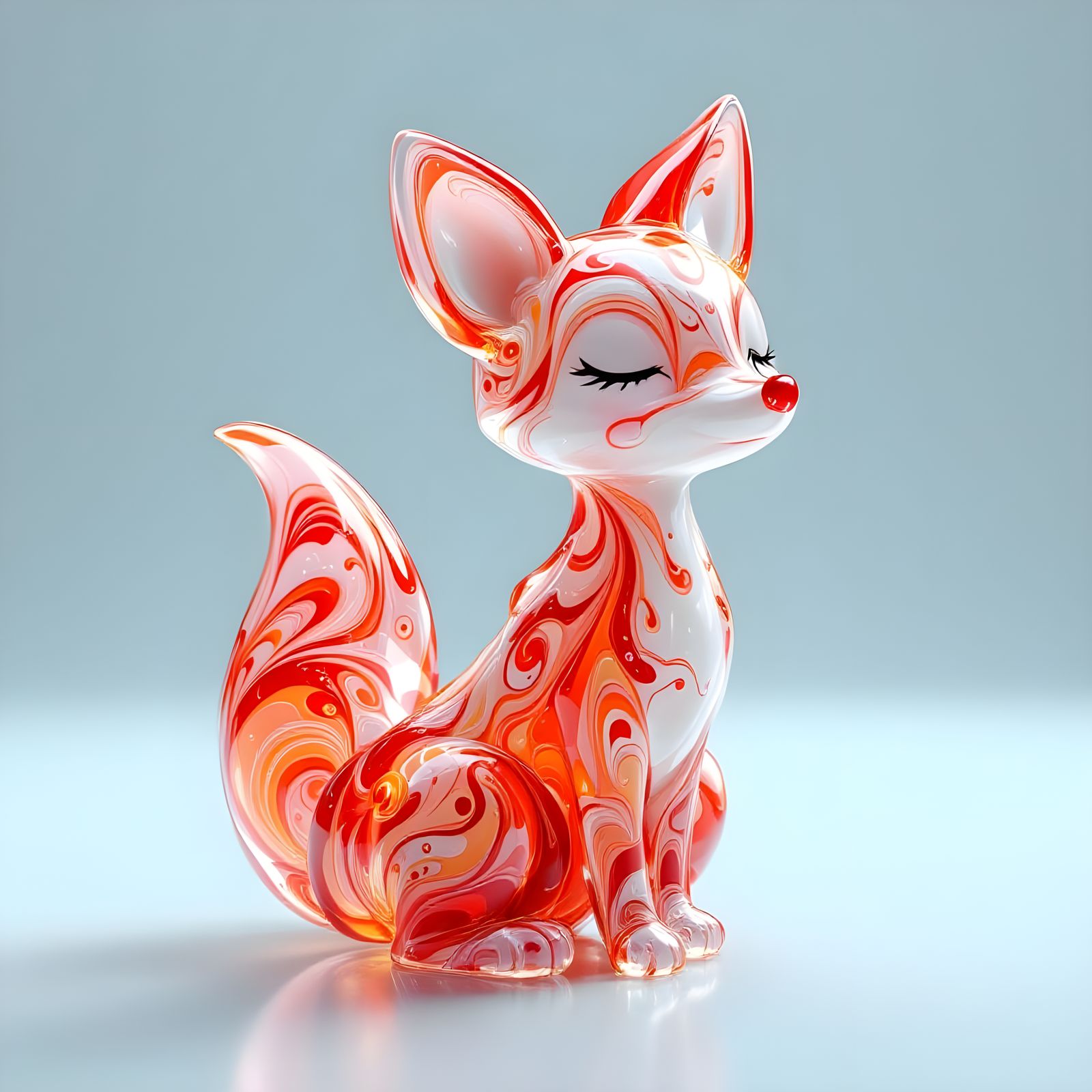 Enchanted Glass Chibi Fox in Vibrant Colors