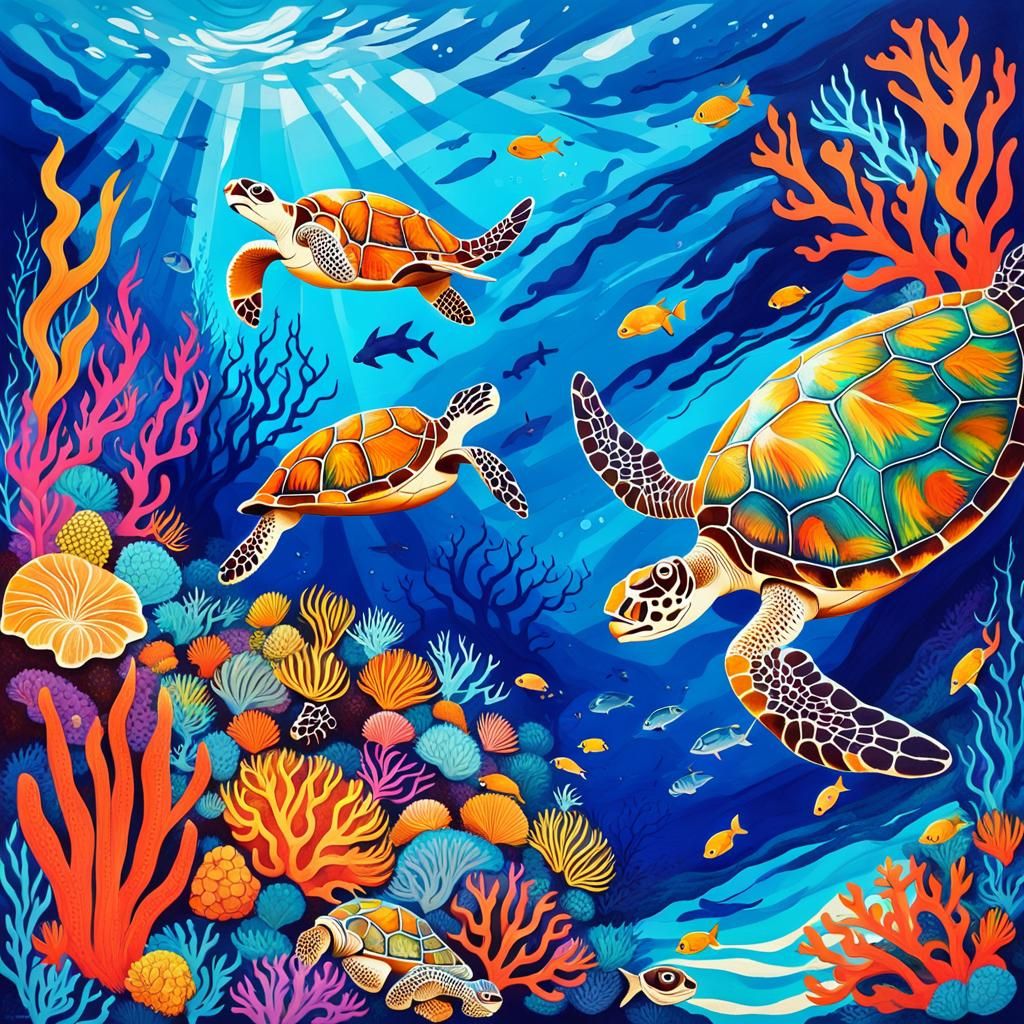 Great Barrier Reef: Sea Creatures in Abstract Art