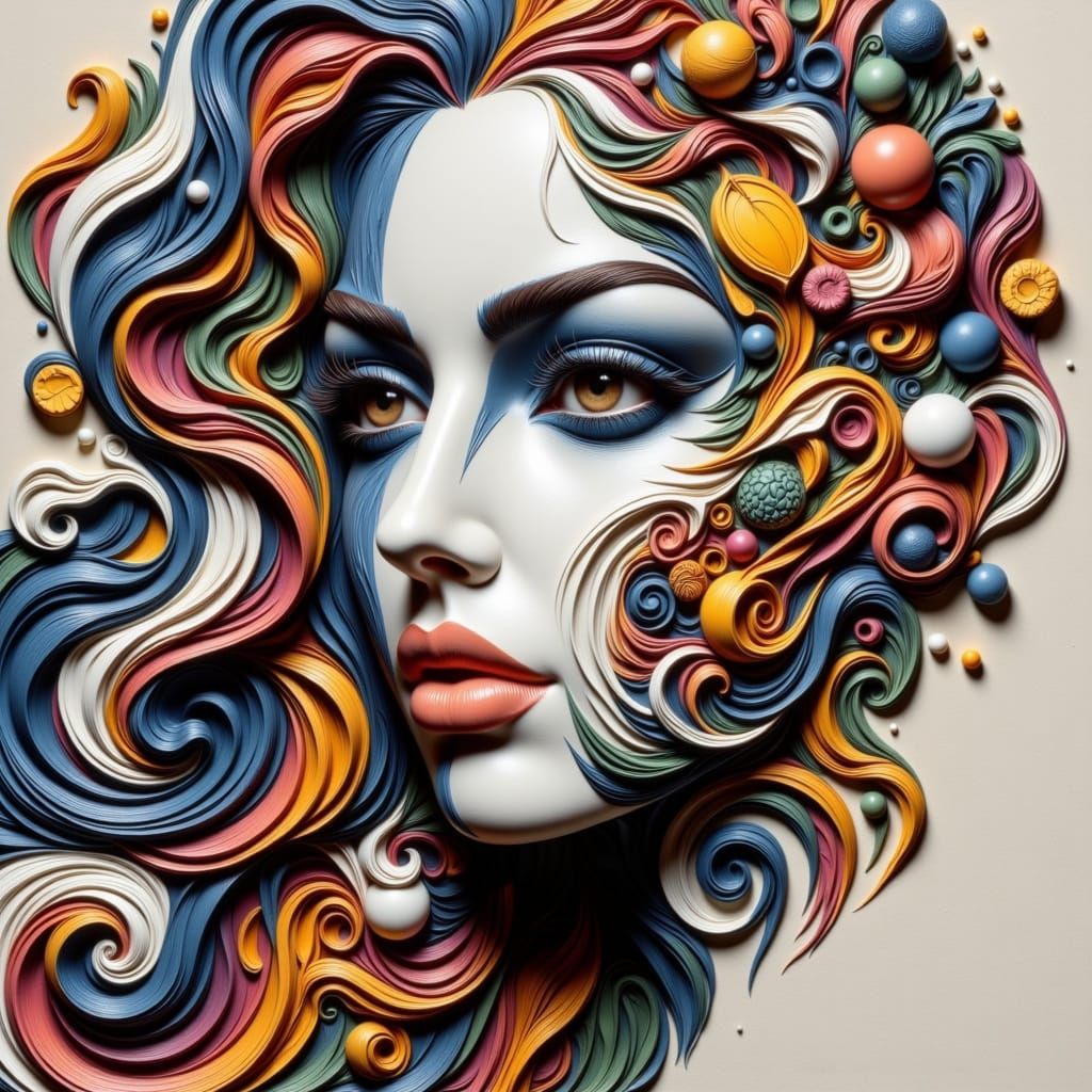 Woman's Face Composed of Found Objects in Mannerist Style