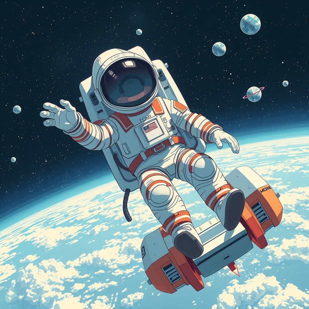 Lost Space Traveler in Futuristic Rocket