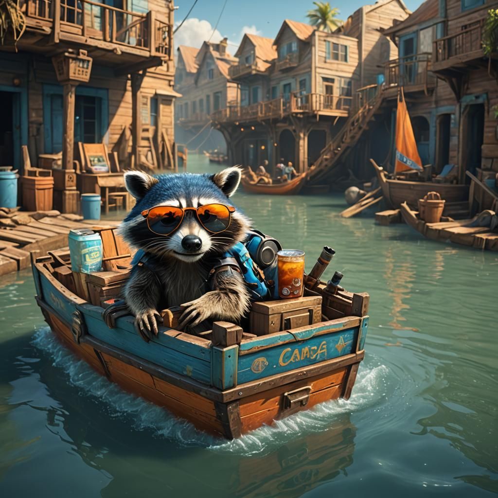 Raccoon in Ark: Detailed Matte Painting
