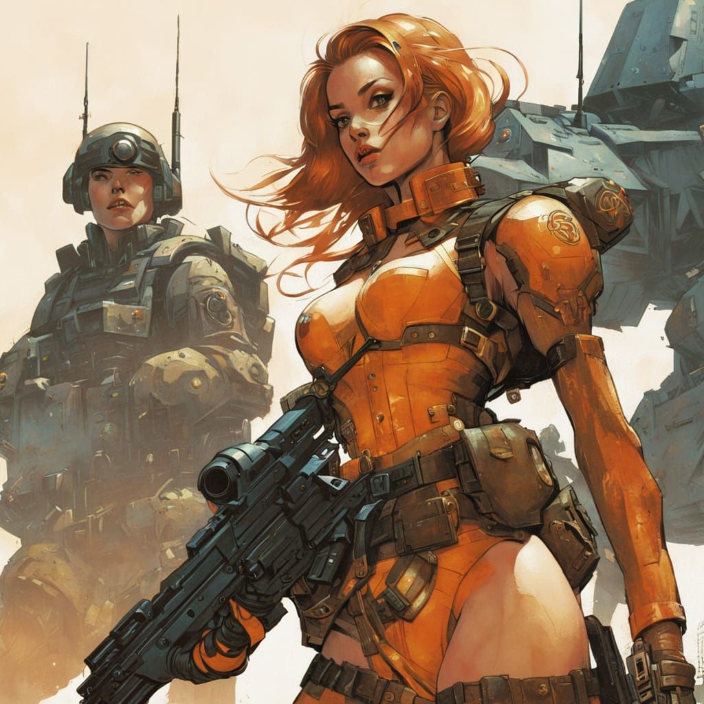 Girl Warrior in Future War Tactic Suit