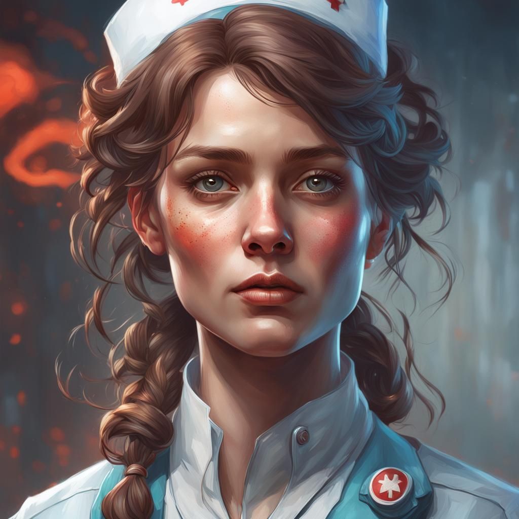 Detailed Portrait of a Nurse in Art Nouveau Style