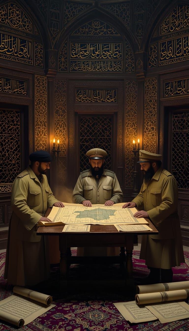 Ottoman Era Secret Meeting with Map, 16th Century Art