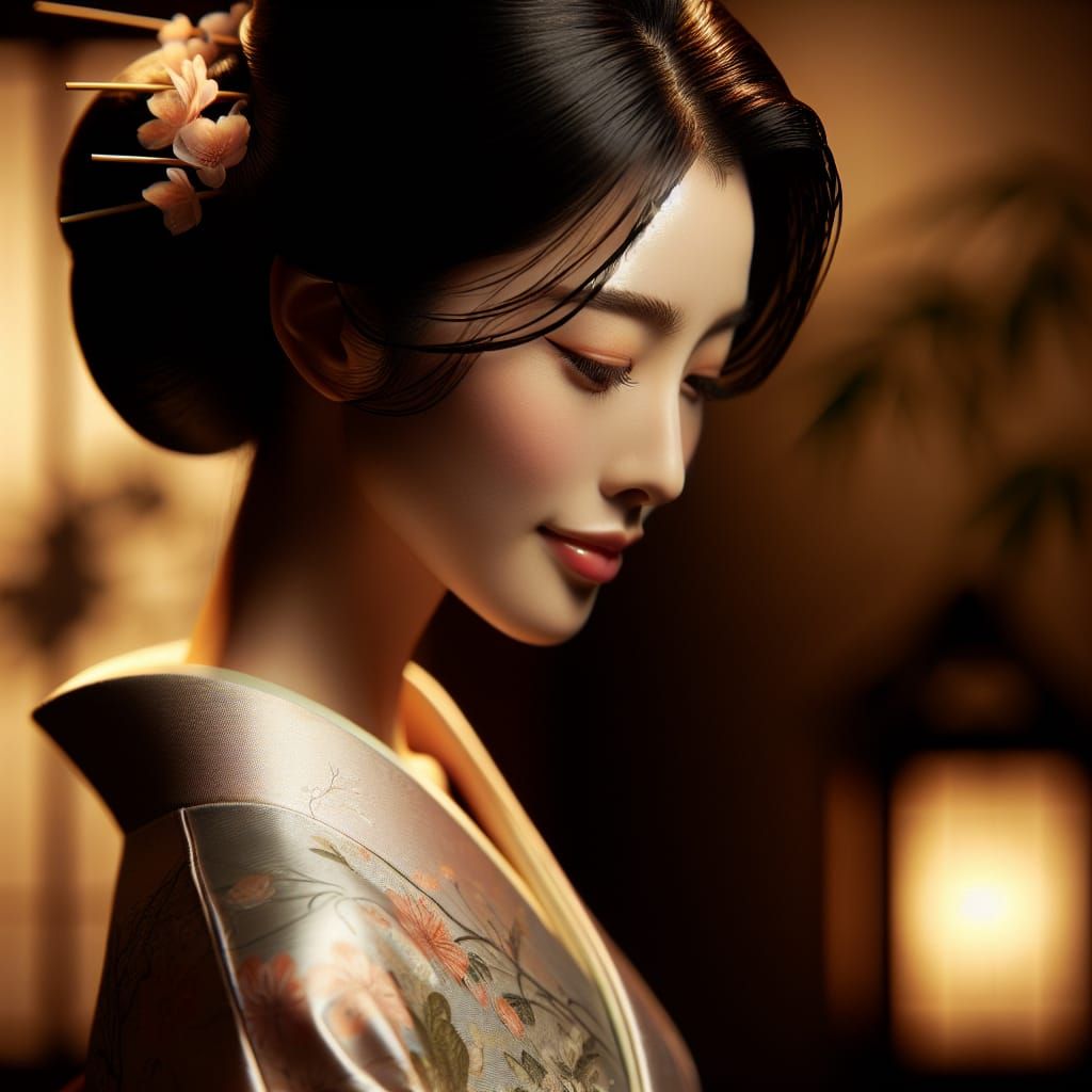 Elegant Japanese Woman in Traditional Kimono