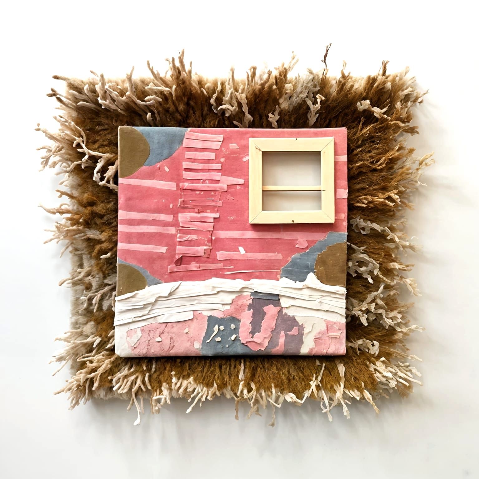 Pastel Assemblage Painting on Carpeted Wall