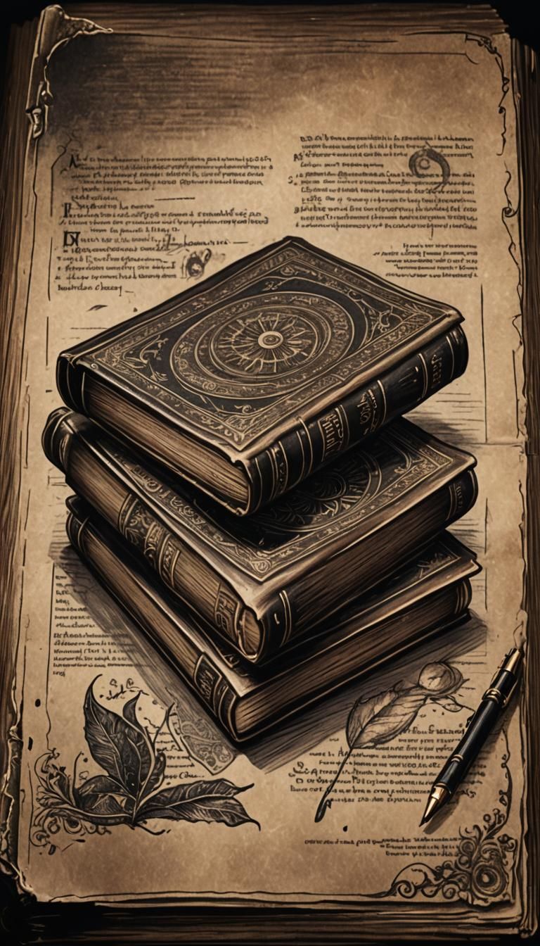 Hyper-Realistic Ink Drawing of an Old Book