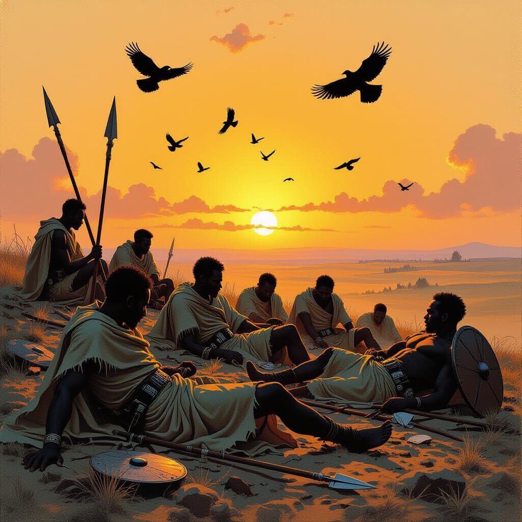 African Battlefield at Dawn in Gritty Realism Style