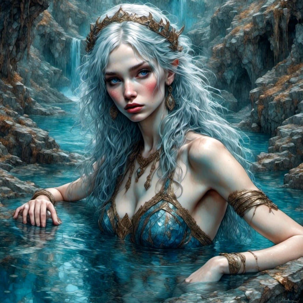Drow Bathing in Underground Pool, Close Up