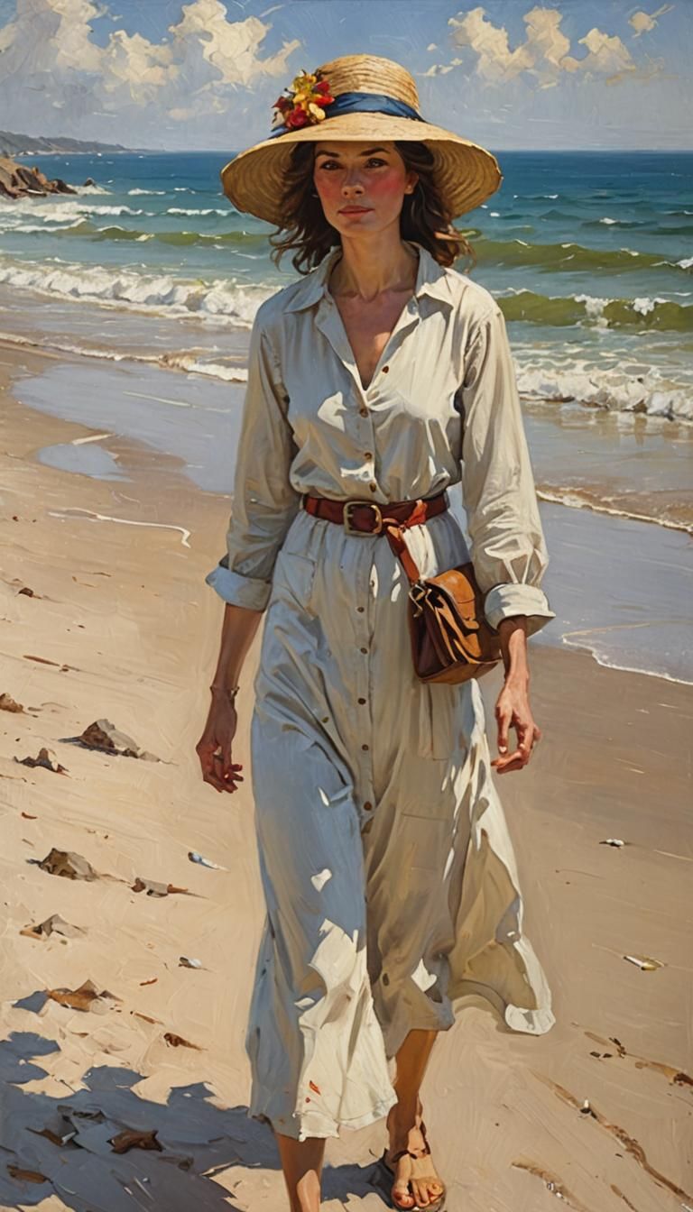 Woman on Beach in Style of James Gurney